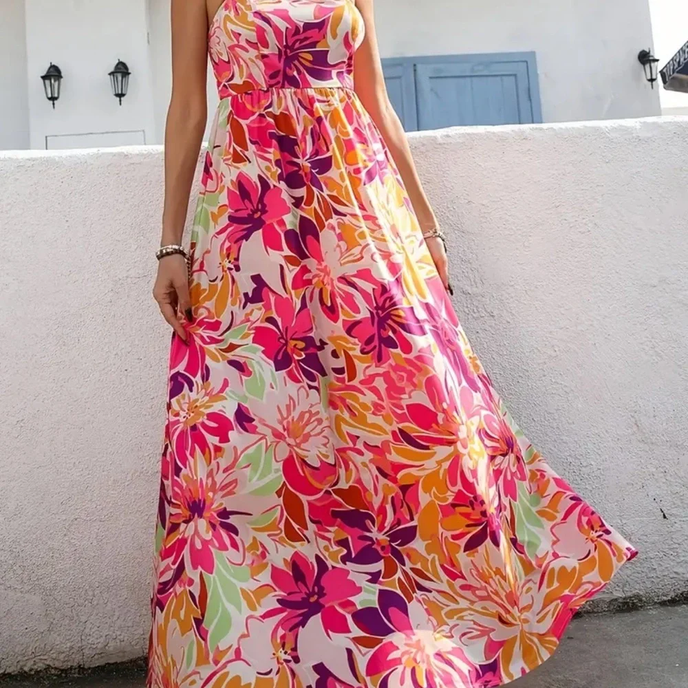 Floral Maxi Dress in Pink and Orange - Picture 1 of 5